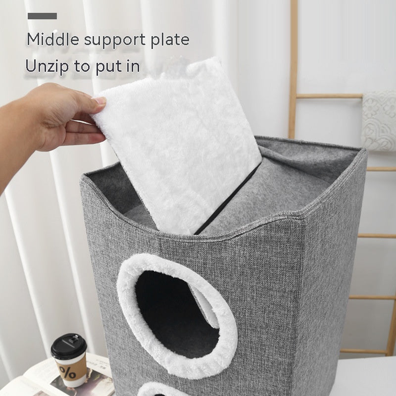 3 Layer Foldable Cat Bed With Scratcher