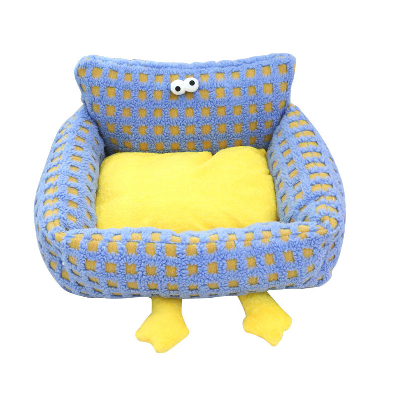 Big Eye Checked Cat Dog Sofa Bed - Medium