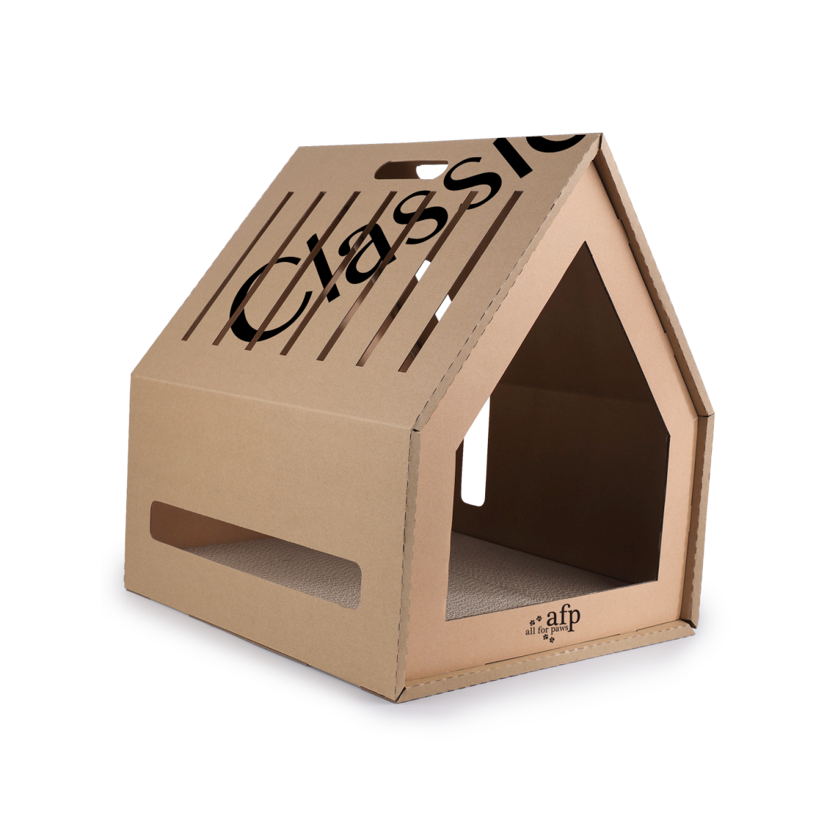 Classic Comfort – Home Sweet Home Cardboard Hideaway Scratcher | Cat House & Scratching Pad in One