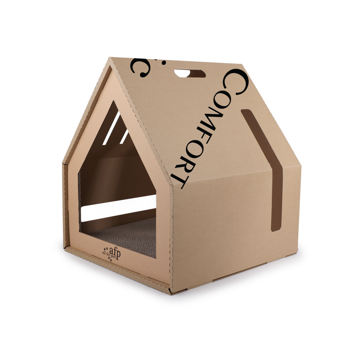Classic Comfort – Home Sweet Home Cardboard Hideaway Scratcher | Cat House & Scratching Pad in One
