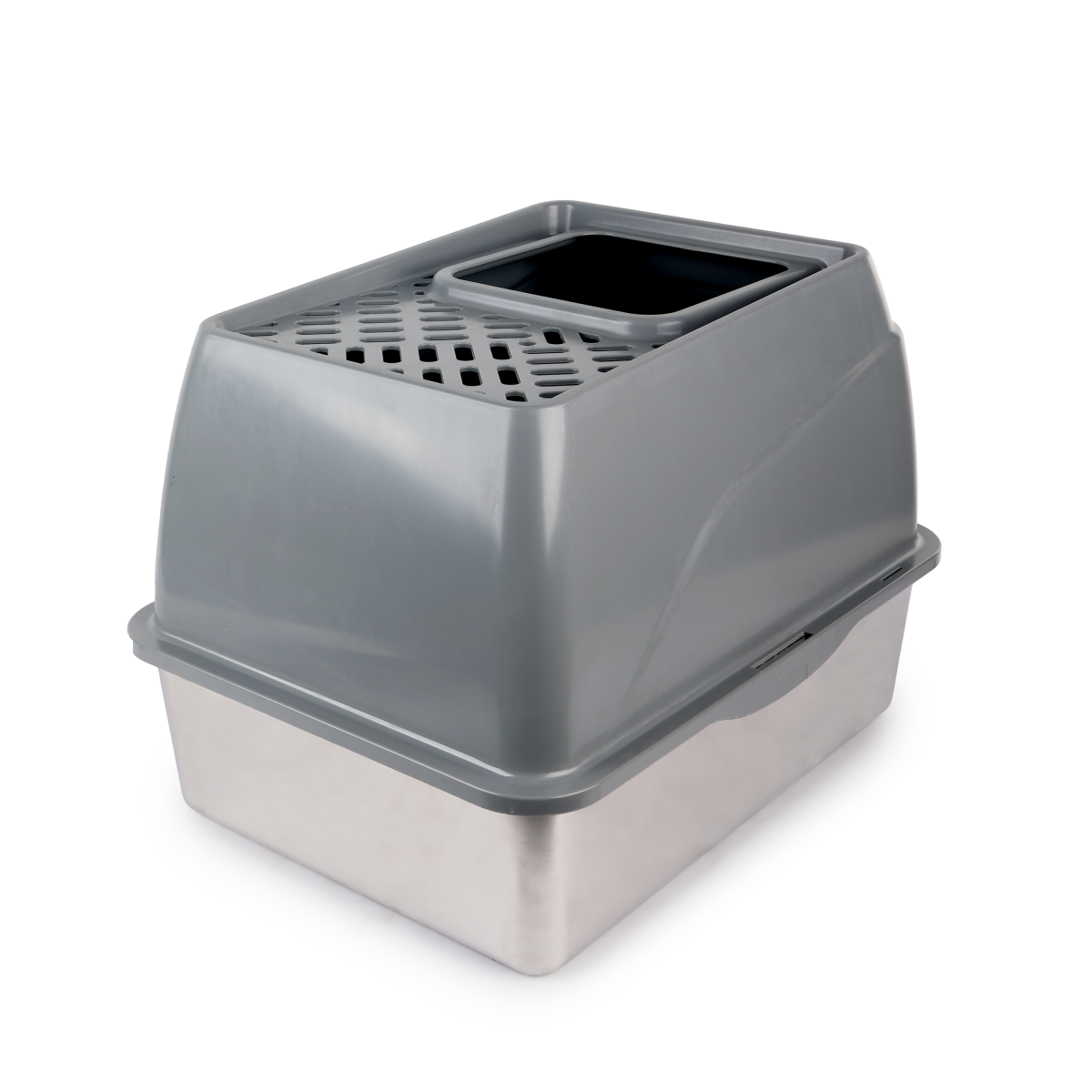 Go Fresh – Stainless Steel No Mess Cat Litter Box (Grey)