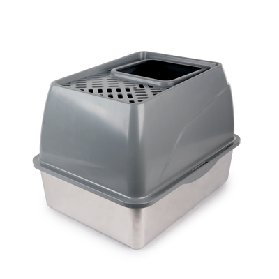 Go Fresh – Stainless Steel No Mess Cat Litter Box (Grey)