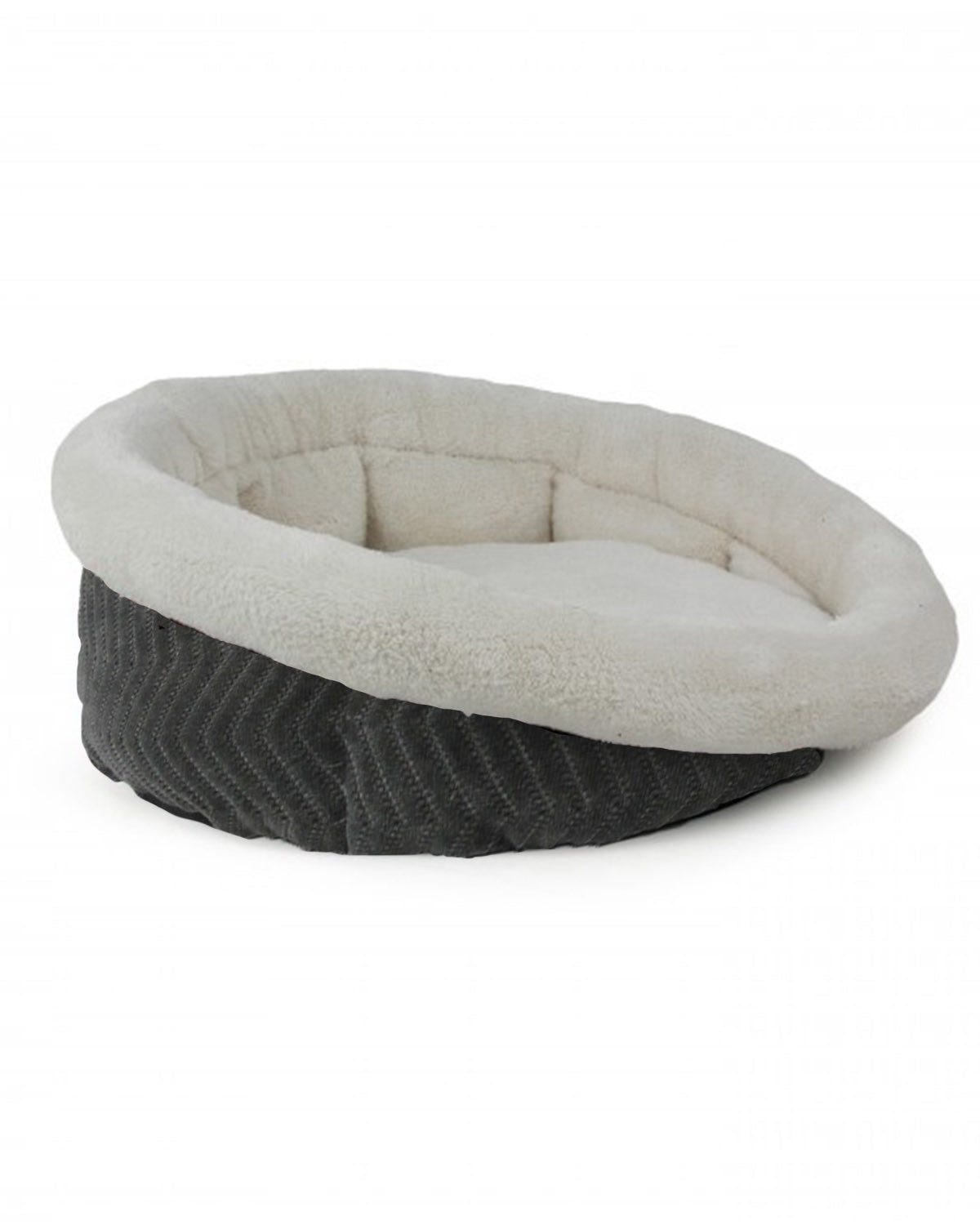 Herringbone Round Bed – Grey | Stylish Comfort for Cats & Dogs