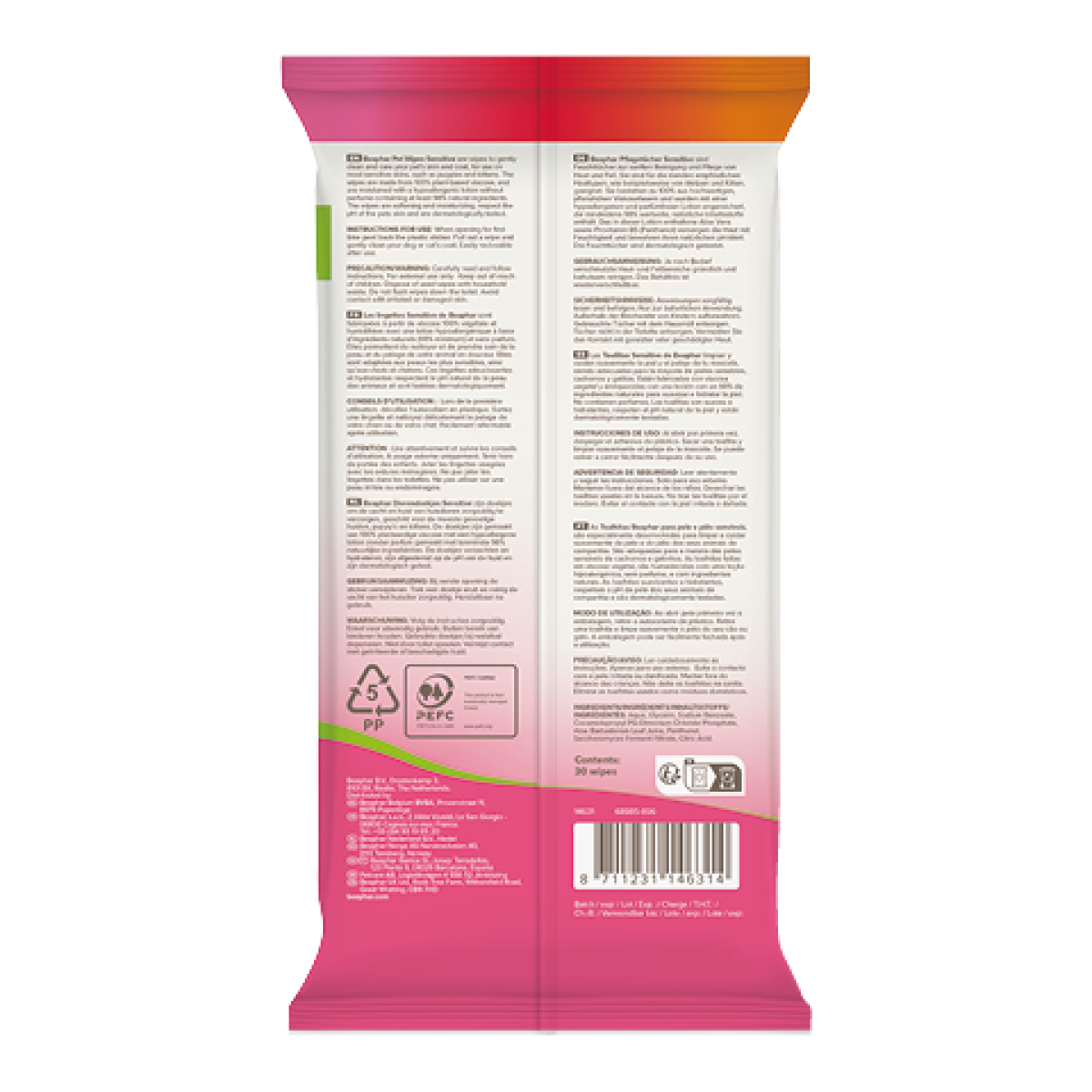 Pet Wipes Sensitive – 30 Ultra-Gentle Wipes for Dogs & Cats