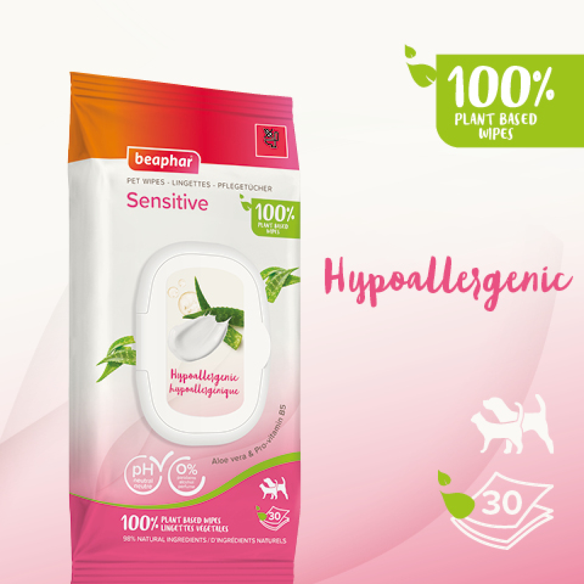 Pet Wipes Sensitive – 30 Ultra-Gentle Wipes for Dogs & Cats