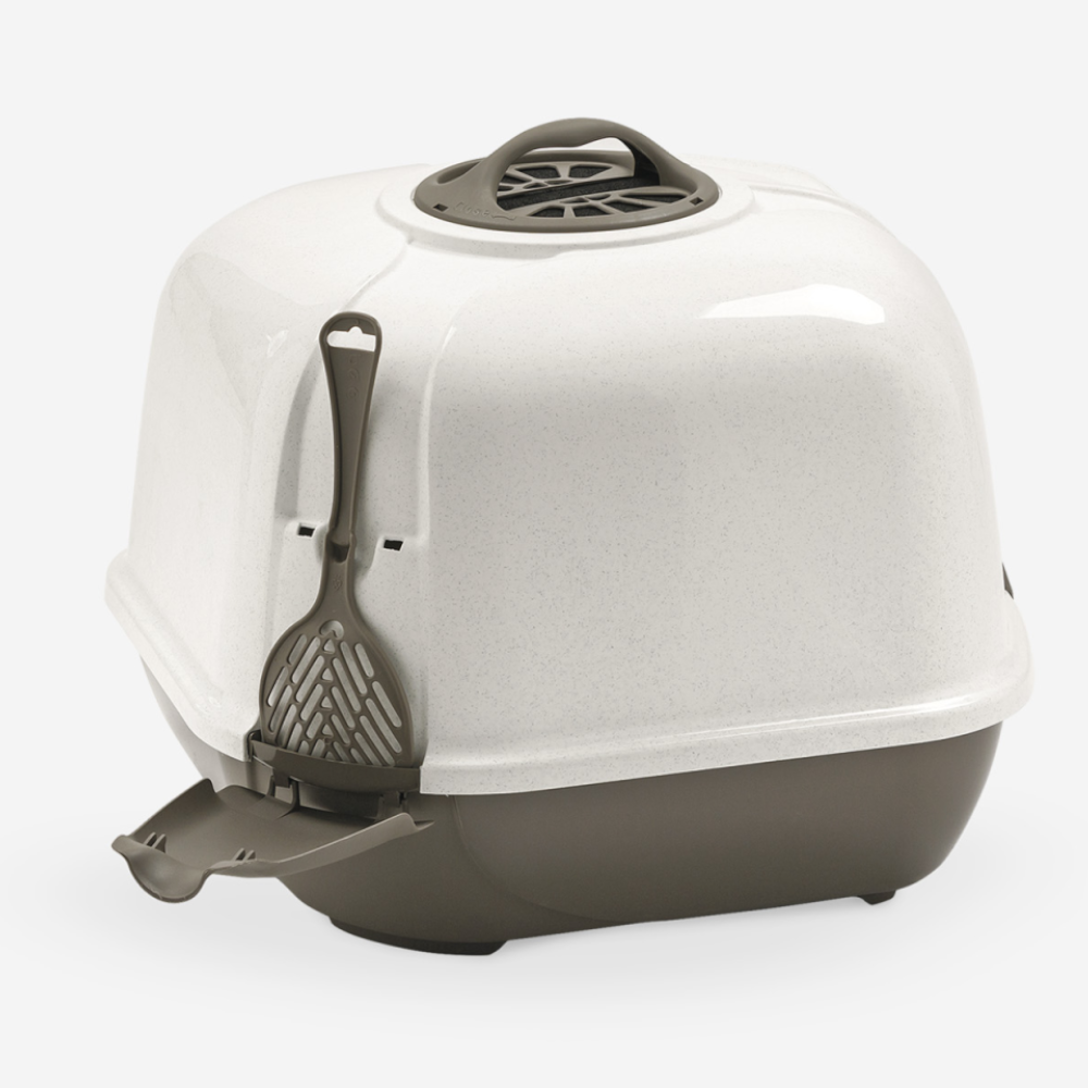 Corner Cat Litter Box - Grey & White