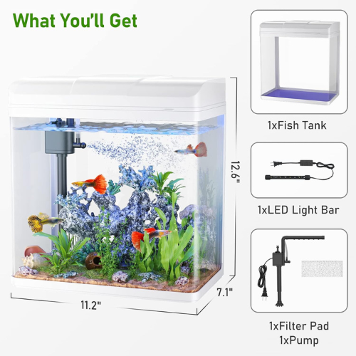 PF-285 Glass Aquarium with LED Light & Filter – 13L