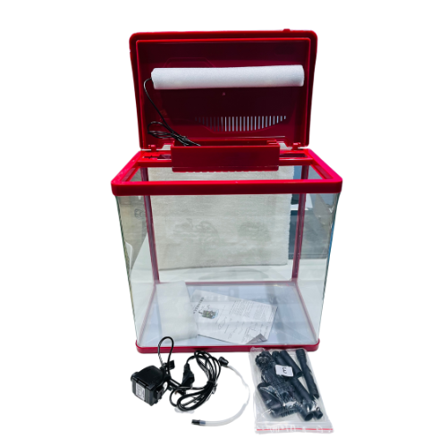 PY-380 Curved Glass Aquarium with LED Light & Filter – 24L