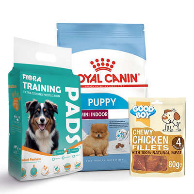 Ultimate Puppy Starter Combo | Food, treats & training pads