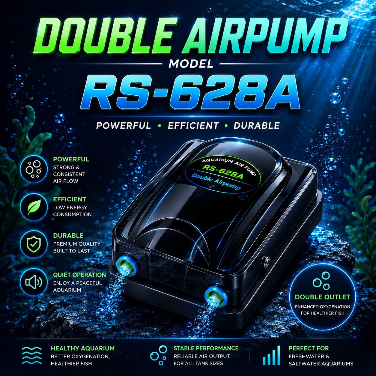 Aquarium Air Pump Double Way