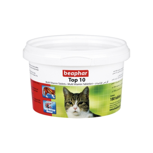 Beaphar Top 10 Cat Multi-Vitamins – 180 Tablets | Supports Vitality & Coat Health