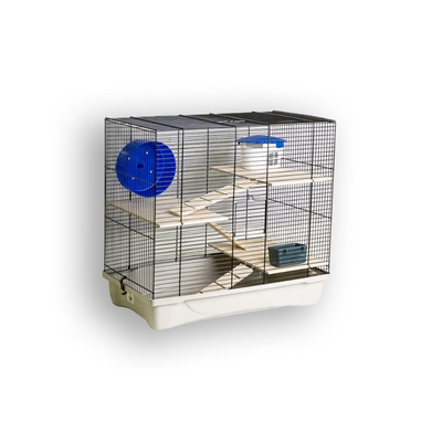 H12 Hamster cage with wood accessories - Black & Sand